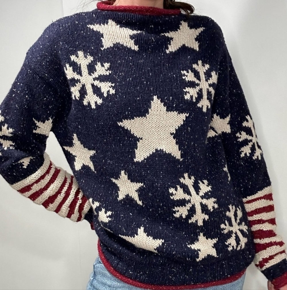 Coldwater Creek Navy and Cream Star Sweater